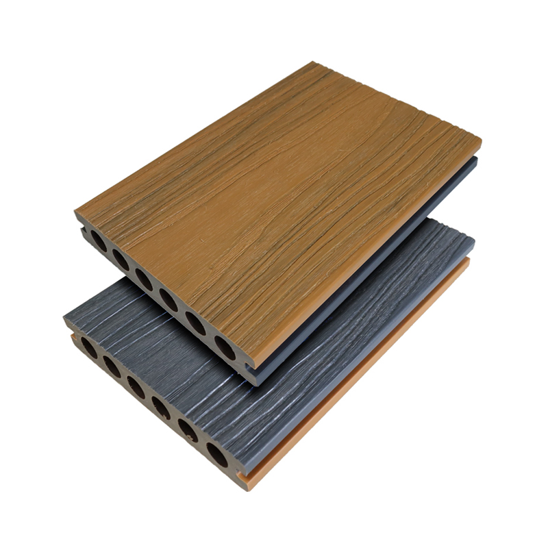SRL-138*23mm Venkovní kompozitní WPC 3D Hluboké embosování Koextruze Kulaté duté Sliver Šedá palubová podlaha